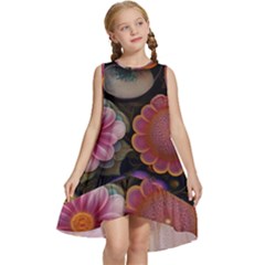 Ai Generated Floral Pattern Flowers Floral Kids  Frill Swing Dress by Ravend