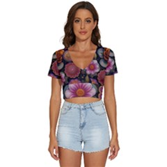 Ai Generated Floral Pattern Flowers Floral V-neck Crop Top by Ravend