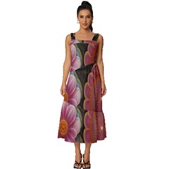 Ai Generated Floral Pattern Flowers Floral Square Neckline Tiered Midi Dress by Ravend