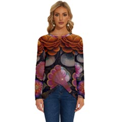 Ai Generated Floral Pattern Flowers Floral Long Sleeve Crew Neck Pullover Top by Ravend