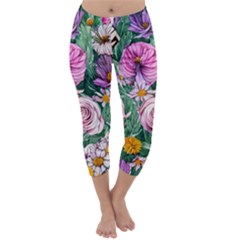 Budding And Captivating Flowers Capri Winter Leggings 