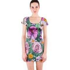 Budding And Captivating Flowers Short Sleeve Bodycon Dress