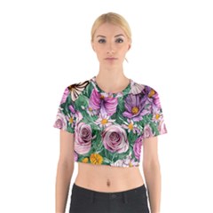 Budding And Captivating Flowers Cotton Crop Top by GardenOfOphir