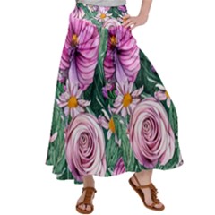 Budding And Captivating Flowers Satin Palazzo Pants