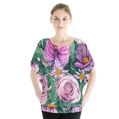 Budding And Captivating Flowers Batwing Chiffon Blouse