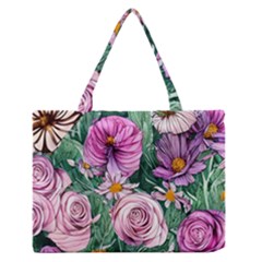 Budding And Captivating Flowers Zipper Medium Tote Bag