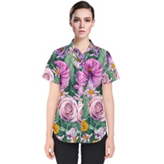 Budding And Captivating Flowers Women s Short Sleeve Shirt