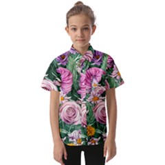 Budding And Captivating Flowers Kids  Short Sleeve Shirt