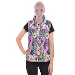 Budding And Captivating Flowers Women s Button Up Vest