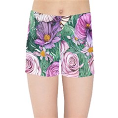 Budding And Captivating Flowers Kids  Sports Shorts by GardenOfOphir