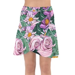 Budding And Captivating Flowers Wrap Front Skirt