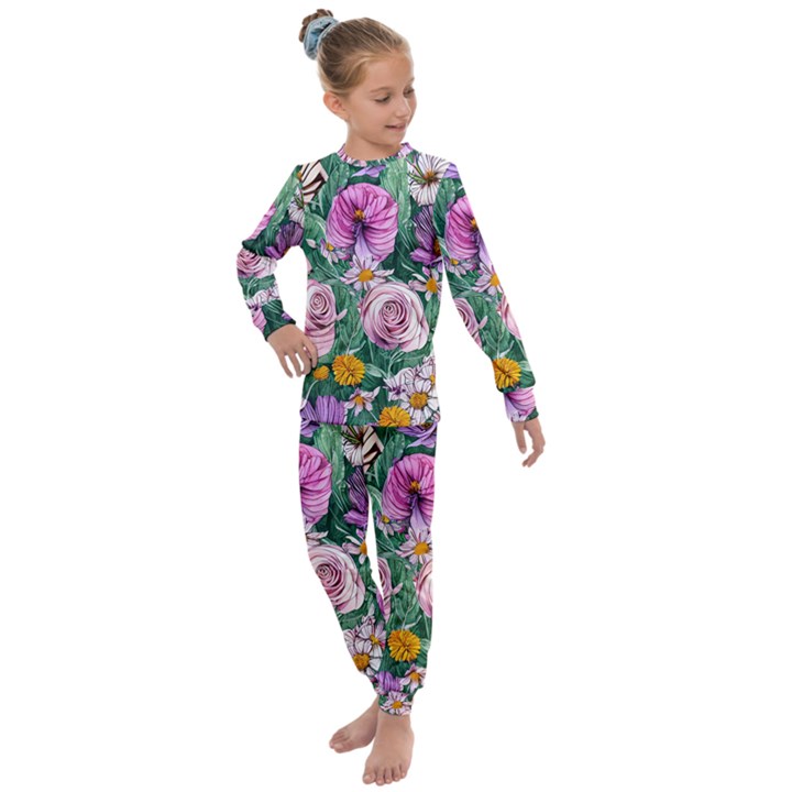 Budding And Captivating Flowers Kids  Long Sleeve Set 