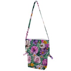 Budding And Captivating Flowers Folding Shoulder Bag