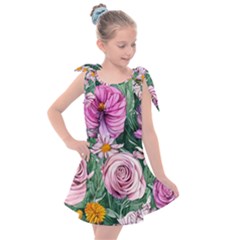 Budding And Captivating Flowers Kids  Tie Up Tunic Dress