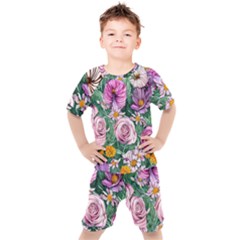 Budding And Captivating Flowers Kids  Tee And Shorts Set by GardenOfOphir