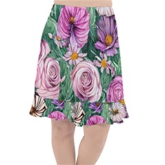 Budding And Captivating Flowers Fishtail Chiffon Skirt