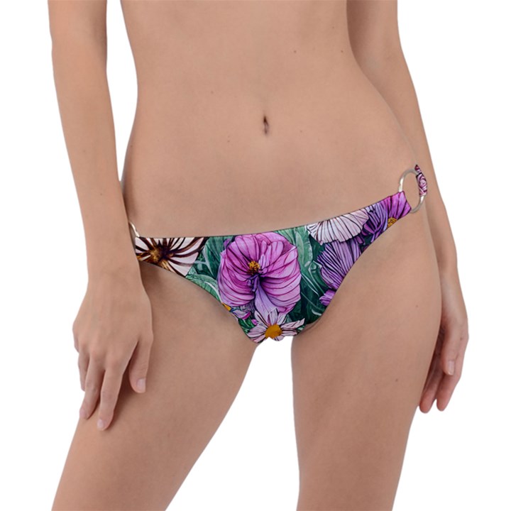 Budding And Captivating Flowers Ring Detail Bikini Bottoms