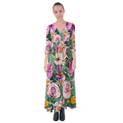 Budding And Captivating Flowers Button Up Maxi Dress by GardenOfOphir