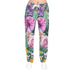 Budding And Captivating Flowers Women Velvet Drawstring Pants