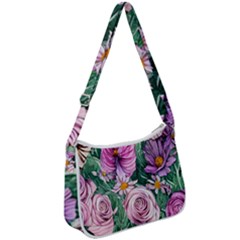 Budding And Captivating Flowers Zip Up Shoulder Bag