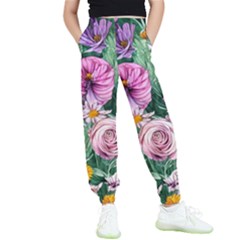 Budding And Captivating Flowers Kids  Elastic Waist Pants