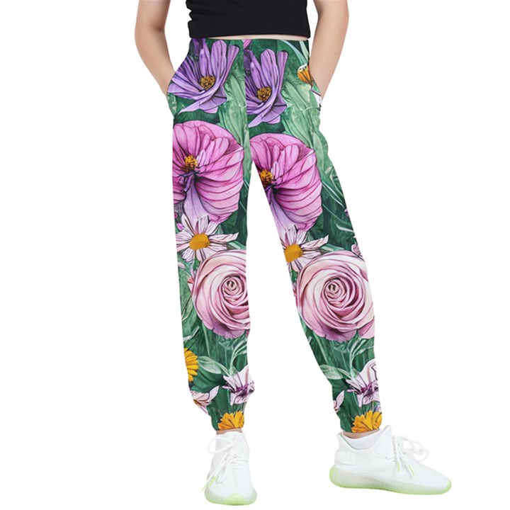 Budding And Captivating Flowers Kids  Elastic Waist Pants