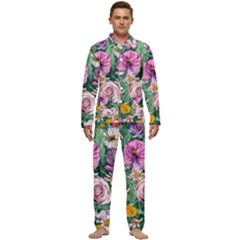 Budding And Captivating Flowers Men s Long Sleeve Velvet Pocket Pajamas Set