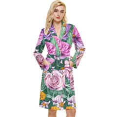 Budding And Captivating Flowers Long Sleeve Velvet Robe