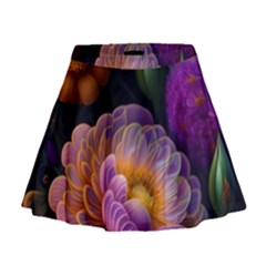 Ai Generated Flowers Plants Petals Buds Mini Flare Skirt by Ravend