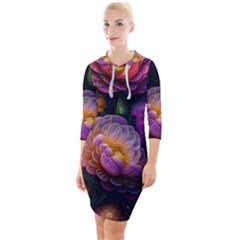 Ai Generated Flowers Plants Petals Buds Quarter Sleeve Hood Bodycon Dress by Ravend