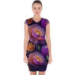 Ai Generated Flowers Plants Petals Buds Capsleeve Drawstring Dress  by Ravend