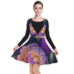 Ai Generated Flowers Plants Petals Buds Plunge Pinafore Dress by Ravend