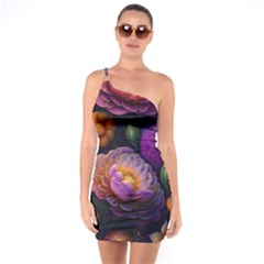 Ai Generated Flowers Plants Petals Buds One Soulder Bodycon Dress by Ravend