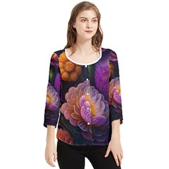 Ai Generated Flowers Plants Petals Buds Chiffon Quarter Sleeve Blouse by Ravend