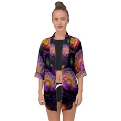 Ai Generated Flowers Plants Petals Buds Open Front Chiffon Kimono by Ravend