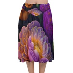 Ai Generated Flowers Plants Petals Buds Velvet Flared Midi Skirt by Ravend