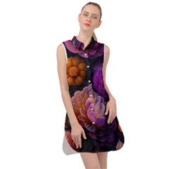 Ai Generated Flowers Plants Petals Buds Sleeveless Shirt Dress by Ravend