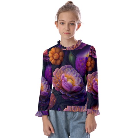 Ai Generated Flowers Plants Petals Buds Kids  Frill Detail Tee by Ravend