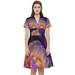 Ai Generated Flowers Plants Petals Buds Short Sleeve Waist Detail Dress by Ravend