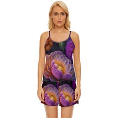 Ai Generated Flowers Plants Petals Buds Satin Pajama Short Set by Ravend