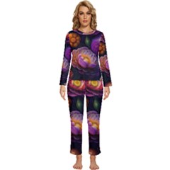 Ai Generated Flowers Plants Petals Buds Womens  Long Sleeve Lightweight Pajamas Set by Ravend