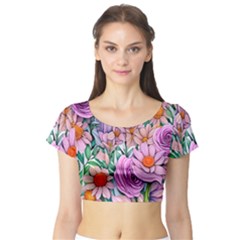 Bright And Brilliant Bouquet Short Sleeve Crop Top by GardenOfOphir