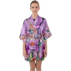 Bright And Brilliant Bouquet Half Sleeve Satin Kimono  by GardenOfOphir