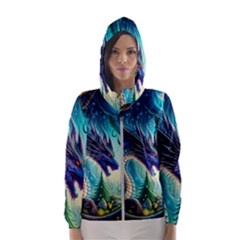 Ai Generated Dragon Fractal Art Texture Women s Hooded Windbreaker by Ravend