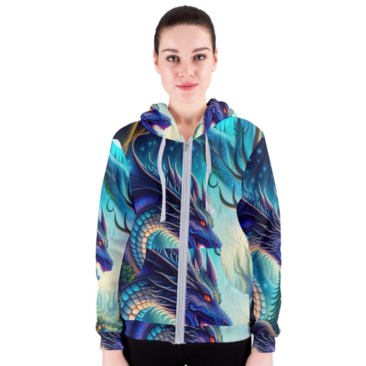 Ai Generated Dragon Fractal Art Texture Women s Zipper Hoodie