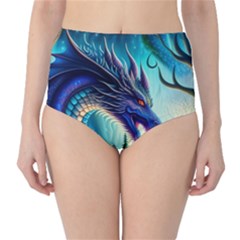 Ai Generated Dragon Fractal Art Texture Classic High-waist Bikini Bottoms by Ravend