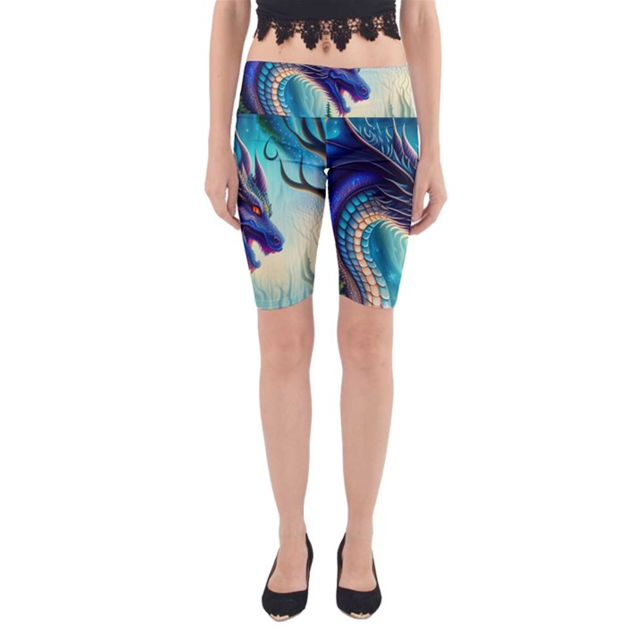 Ai Generated Dragon Fractal Art Texture Yoga Cropped Leggings