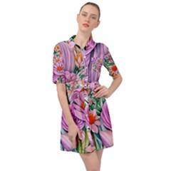 Bright And Brilliant Bouquet Belted Shirt Dress by GardenOfOphir