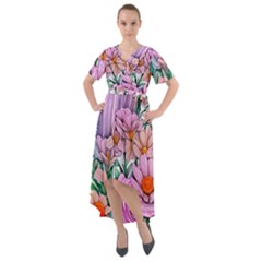 Bright And Brilliant Bouquet Front Wrap High Low Dress by GardenOfOphir