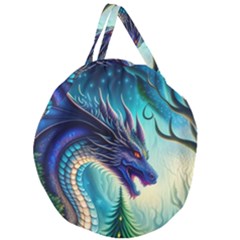 Ai Generated Dragon Fractal Art Texture Giant Round Zipper Tote by Ravend